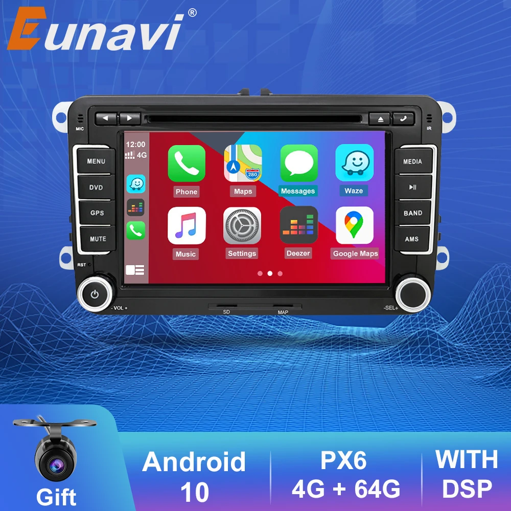 Eunavi 2 Din Android 10 Автомобиль Радио DVD GPS для VW GOLF 5 6 Polo Bora Jetta B6 B7 Passat Tiguan мультимедийный