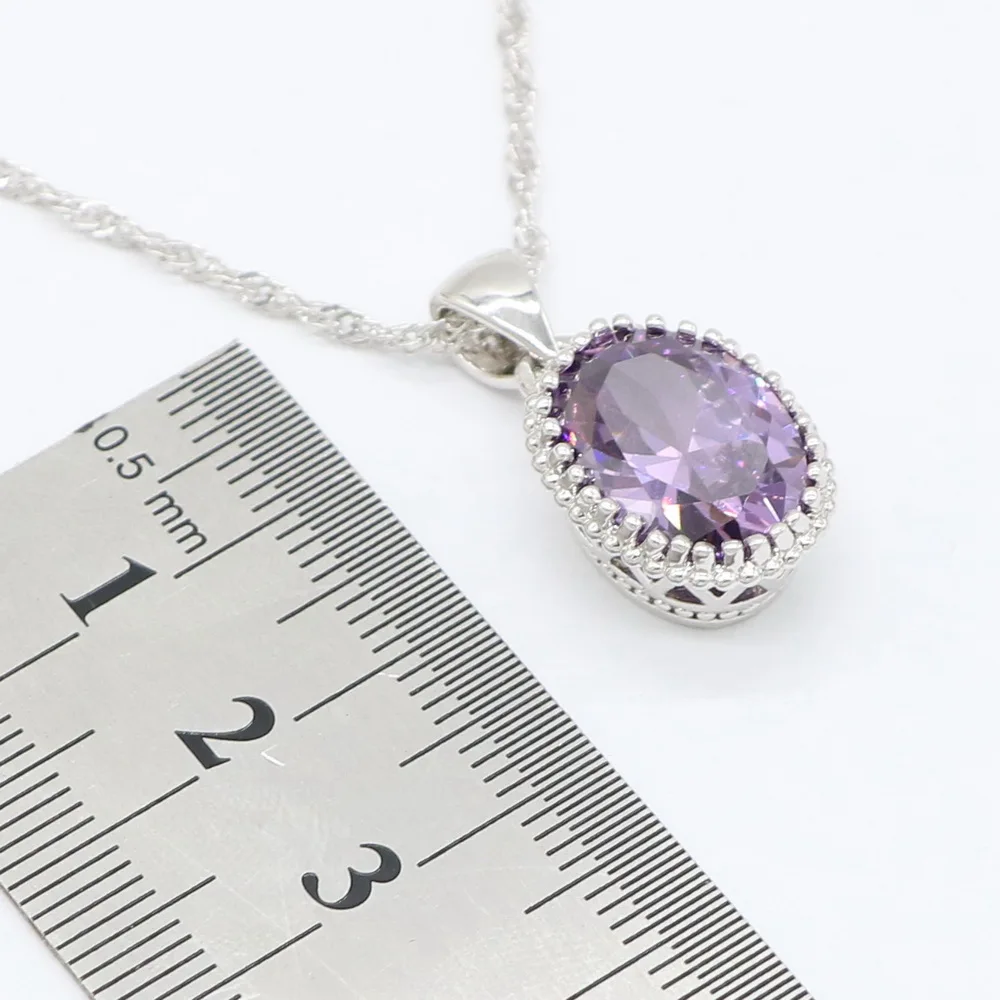 Круглый Изысканный Фиолетовый стерлингового серебра 925 Модный кулон ожерелье браслет из серьги Ювелирные наборы для дам модный подарок
