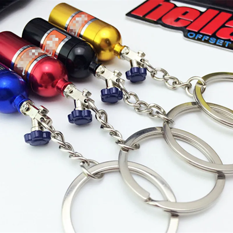 

Car Keychain Pendant Jewelry For Women Men Mini Keyring Random Color NOS Turbo Nitrogen Bottle Metal Key Chain Key Ring Holder