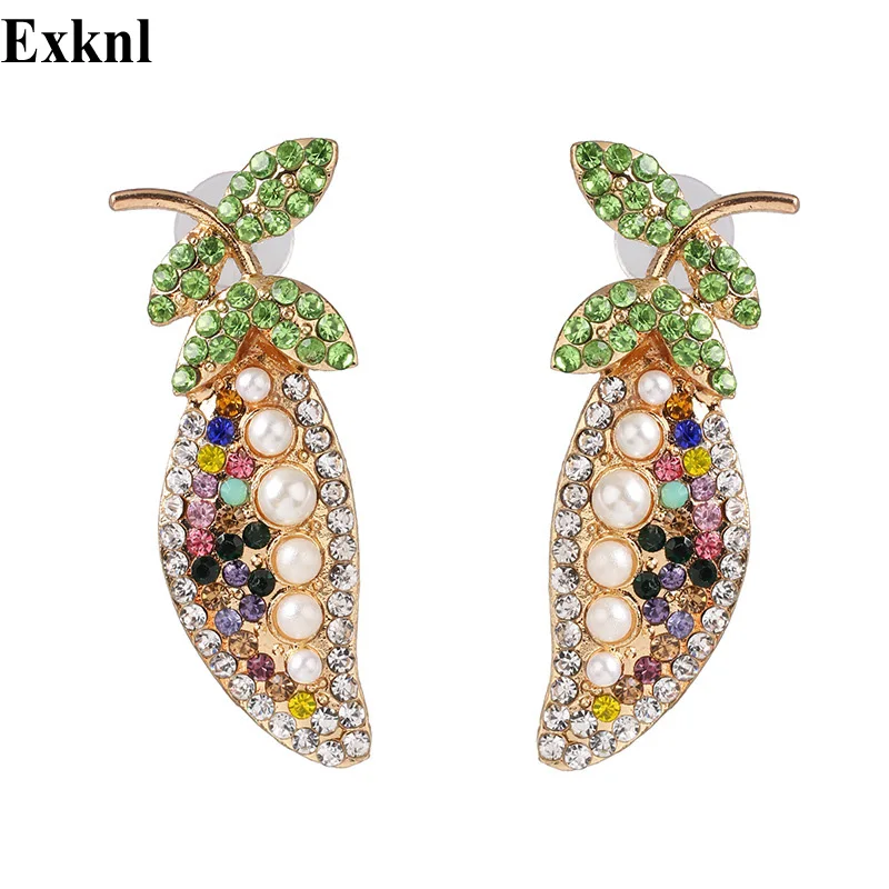 

Exknl Summer Wedding Statement Earrings Boho Pearl Leaf Bridal Drop Earrings Women Crystal Large Hanging Earrings Party Jewelry