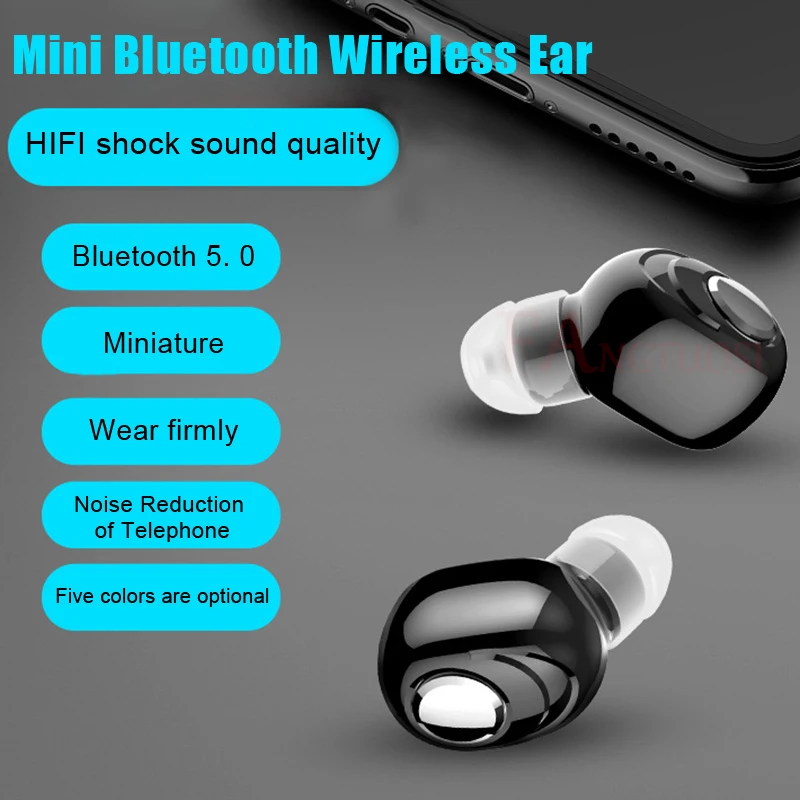 

Mini Wireless Bluetooth Earphone V5.0 Stereo in-ear Headset with Mic Sports Running Earbuds Earphones for Android IOS