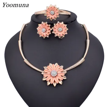 

African Jewelry Set Bridal Wedding Nigerian Jewelry Sets for Women Dubai Gold Color Necklace Earrings Costume Jewellery