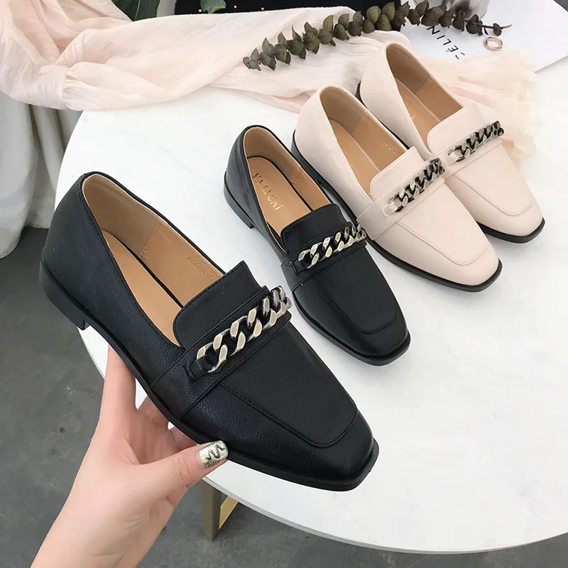 

2019 Spring Low Heel Metal Chain Shoes for Four Seasons Korean-style Casual Low Heel Versatile Loafers Women's