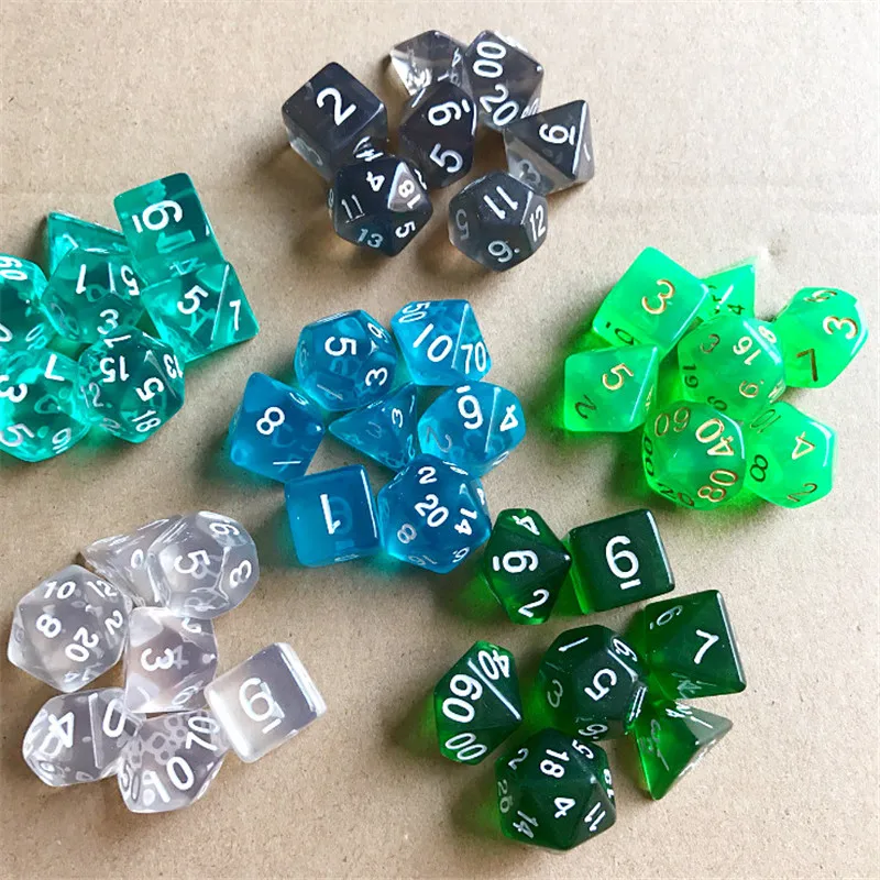 Новые 7 шт прозрачные кости D4, d6, d8, d10, d12, d20 игральные кости-многогранники для настольных игр, в подарок