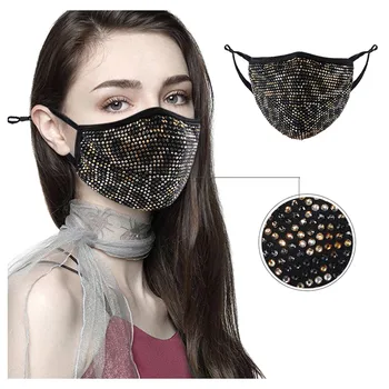 

2020 Chic Leopard Print Party Halloween Mask Dustproof Breathable Reusable Face Mask Rhinestone Crystals Masque Mascarilla Women