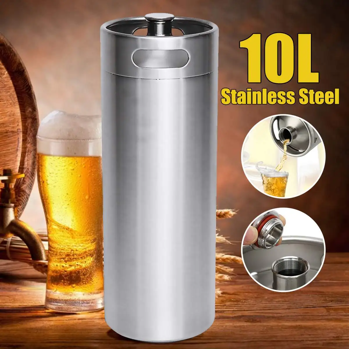 

Professional 10L Stainless Steel Mini Beer Keg Pressurized Growler for Craft Beer Dispenser System Home Brew Beer Brewing