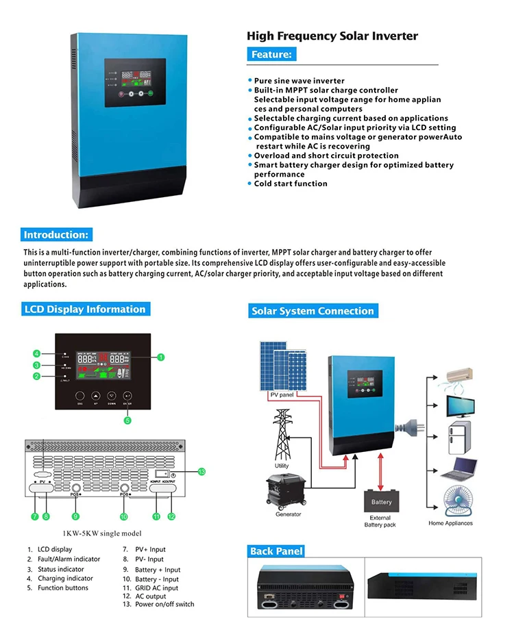 solar panel inverter 4000W pure sine wave and mppt 60A charge controller