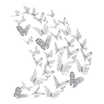 

84 Pcs 3D Hollow Butterfly Wall Decals Sticker , Removable Home Decor for Kids Bedroom Living Room Party Wedding,Silver