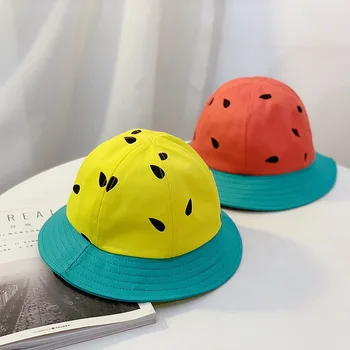 

Baby boy girl hats Children's spring and summer new watermelon pot cap parent-child baby sun hat color matching fisherman hat