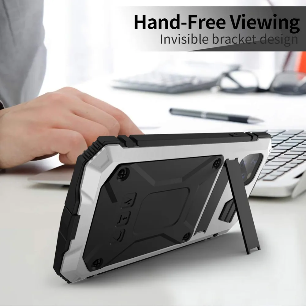 For iPhone 11 Pro Max XS XR XS Max X Metal Aluminum Armor Shockproof Heavy Duty Waterproof Case protective Cover+Tempered glass (32)