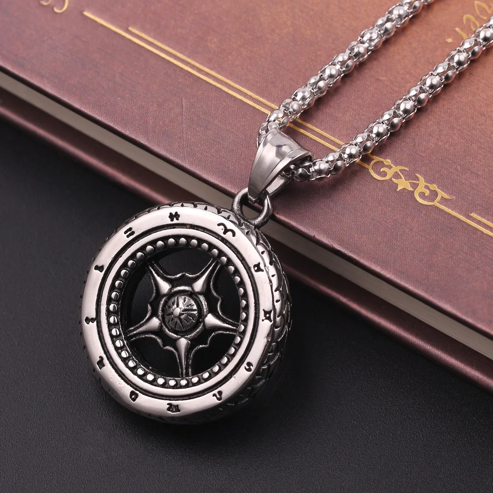 

Europe And America Wheel Tire Pendant Hanging Decoration Roman Numerals Men Cool Five-pointed Star Alloy Necklace