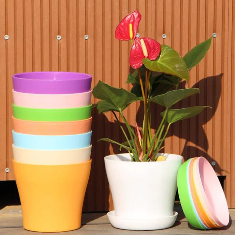 

8 Colors Mini Plastic Flower PotsPP Plants Planters Desktop Plants Pots With Trays
