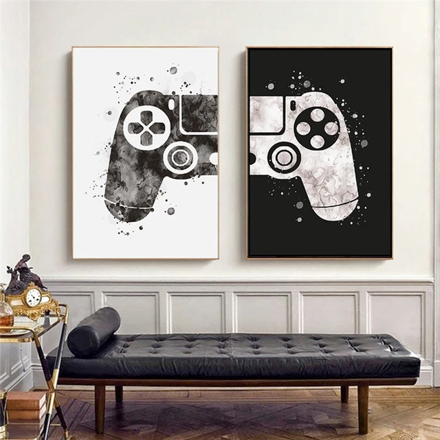 Colorido jogo controlador pop arte cartazes e cópias jogo panda gamer punho  pintura da lona cuadros arte da parede menino jogo decoração da sala -  AliExpress