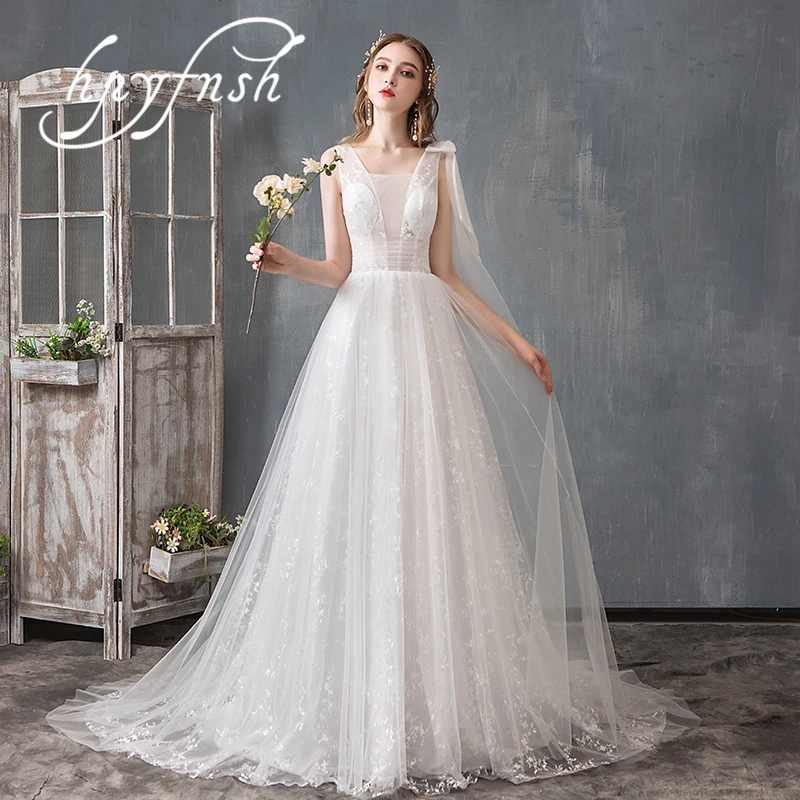 

OPZC New Autumn French A-Line light Wedding dress 2019 Elegant girls Samll Train with Lace Flowers Fashion Simple 7