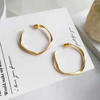 

S925 Silver Needle Western Style Ear Ring Simple Geometry C Word Earrings Elegant Matte Metal Textured Ear Stud Women's H425