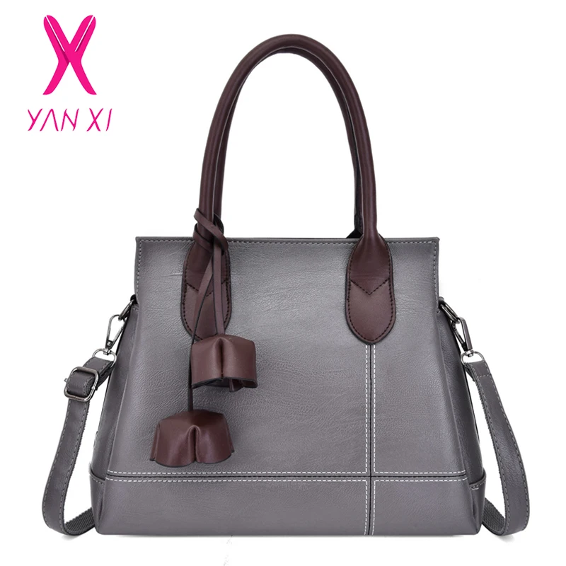 cheap YANXI 2019 Elegant PU Top Handle Ladies Hand Bags Portabel Casual Tote Thread Leather Women Crossbody Bag With Flower Tassel