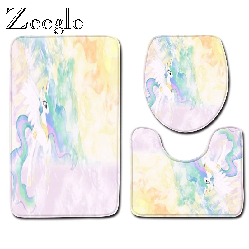 Zeegle Colorful Bath Mat Set Toilet U Type Mat Pedestal Rug Bathroom Anti-slip Floor Rug  Lid Toilet Cover Absorption Foot Rug