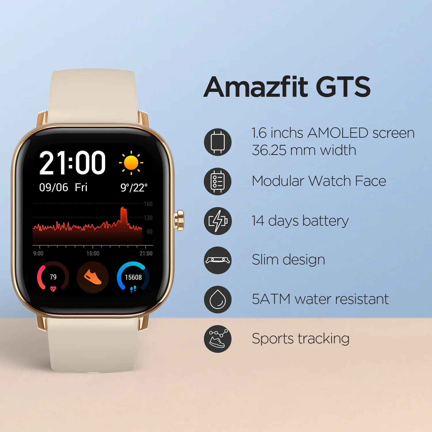 Global Version Amazfit Gts Smart Watch 5Atm Waterproof Swimming Smartwatch 14Days Battery Music-3