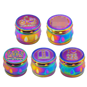 

Grinder - 4 Pieces Zinc Alloy Pollen Rainbow Grinders Spice Grinder Colorful Metal Crusher with Magnetic Top Tobacco Smoke