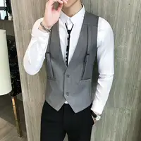 Men's Slim Vest Fashion Simple Wedding Suit Business Casual Vest Sleeveless Vest 1