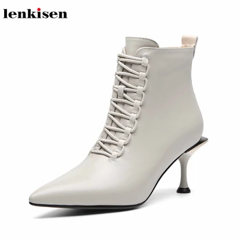 

Lenkisen hot high fashion pointed toe genuine leather thin high heels lace up mature sexy nightclub winter women ankle boots L10