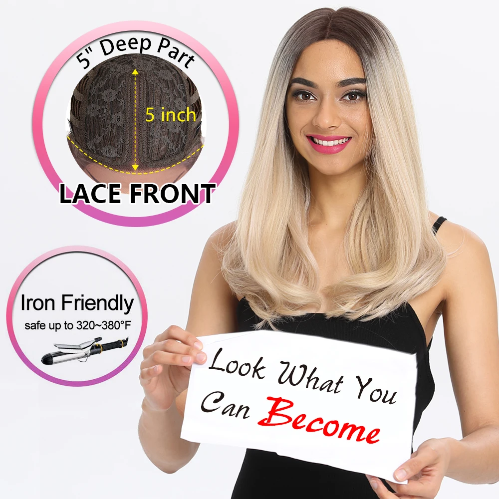 

Bella 19" Long Synthetic Wig with Dark Root Ombre Color Cosplay High Density Natural Headline Heat Resistant Hair Wigs for Women