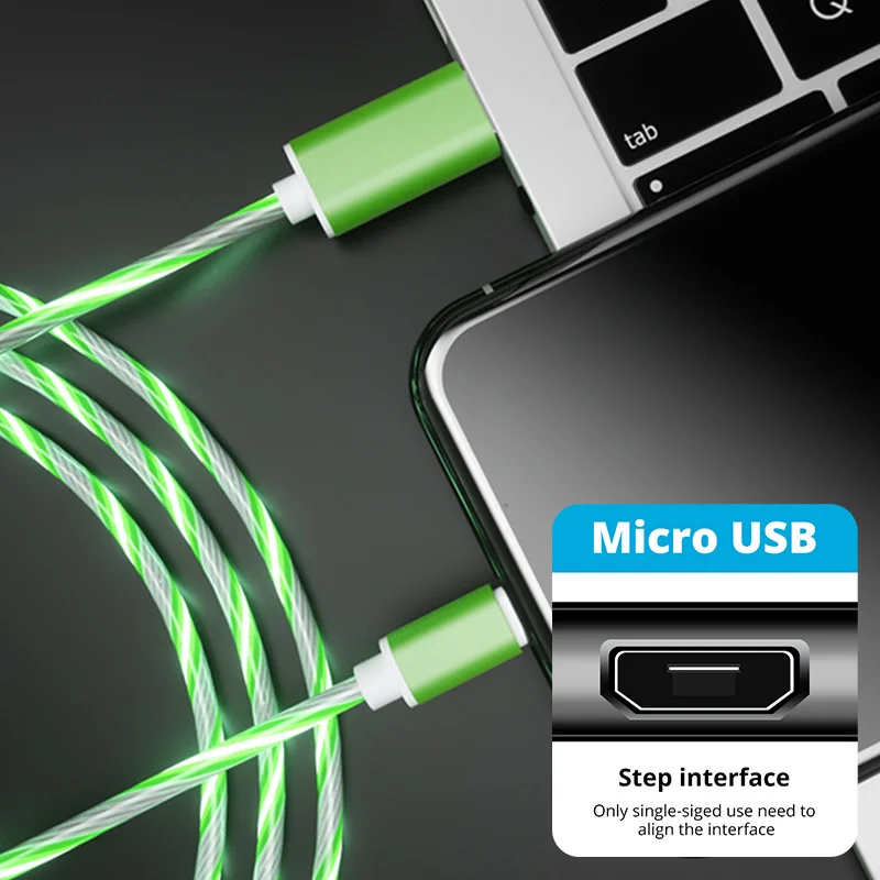 GUUGEI USB зарядный кабель светодиодный светящийся светильник шнур для передачи данных Micro usb type C зарядка цветная Зарядка для samsung Galaxy S8 S9 - Цвет: green  micro usb
