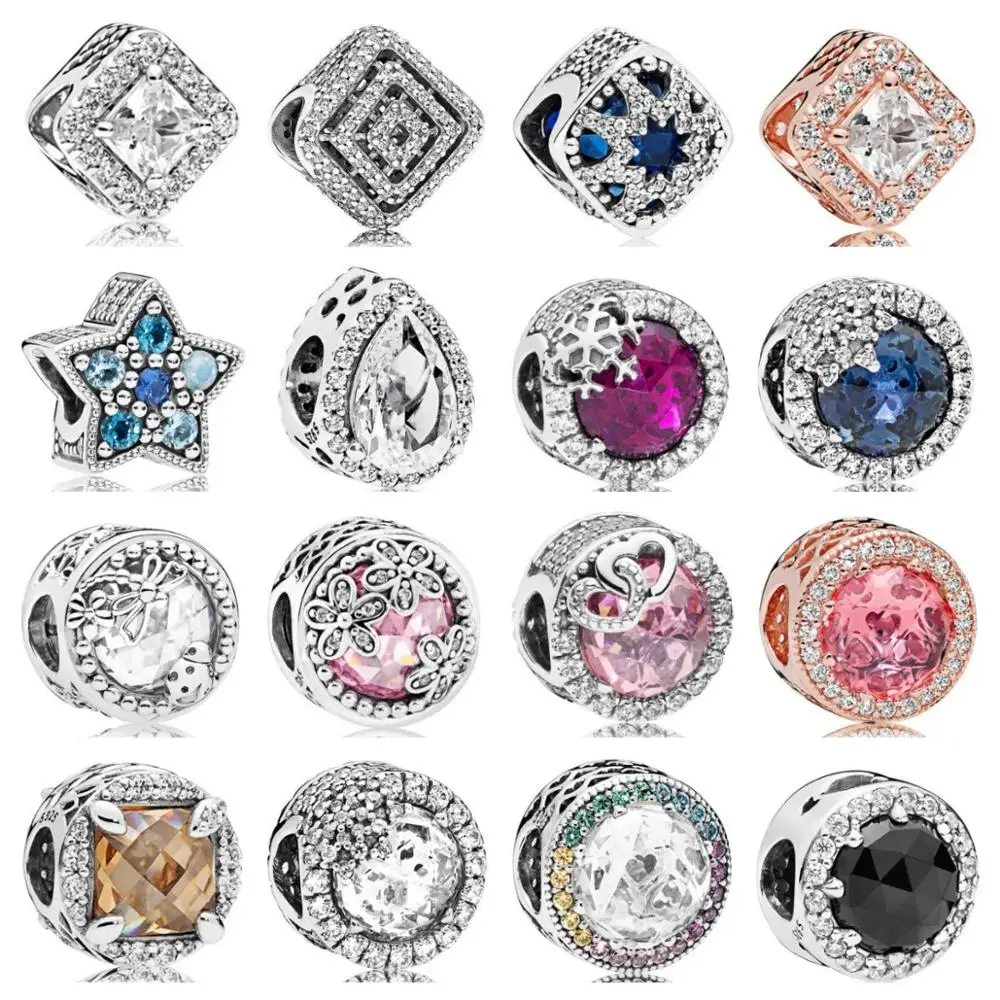 

PDB ZZ 24 Original Pan Rose Radiant Hearts Black Glinsterende Druppel Multicolor Charm Bead Fit Charm Bracelet