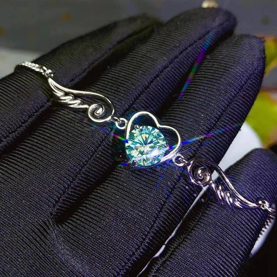 Редкий зеленый Moissanite 2 карат браслет 925 чистого серебра ограниченная ангел крыло сертификат