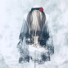 Двухслойная свадебная вуаль с цветочным декором, Черная кружевная оправа, Тюлевая сетчатая повязка на голову, Декор, двухслойная Цветочная повязка на голову