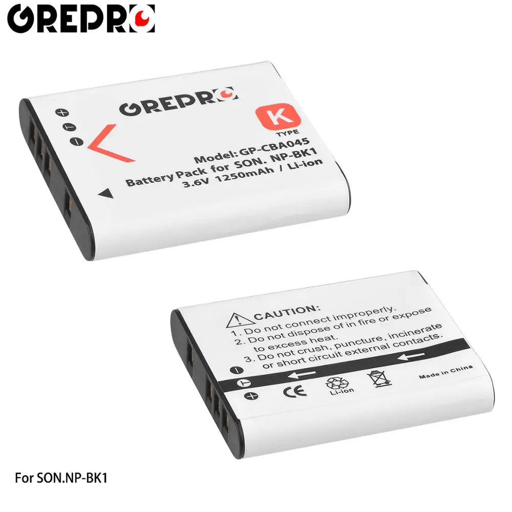 GREPRO для sony NP-BK1 NP BK1 1250 мА/ч, Перезаряжаемые Камера Батарея для sony W190 W370 W180 S750 S780 S950 S980 DSC-S950 MHS-PM1