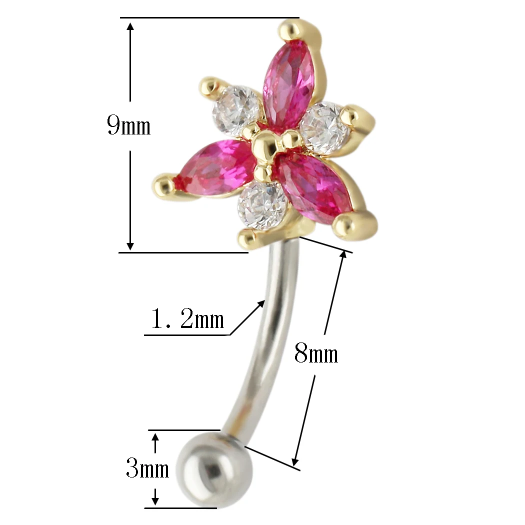 JHJT MUSI 16G кольцо для бровей 316L из хирургической стали красочные цветы CZ ювелирные