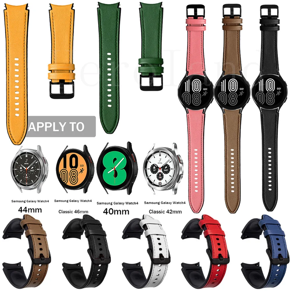 

20mm Watch Strap band Leather For Samsung Galaxy Watch 4 Classic 46mm 42mm /Watch4 44mm 40mm Watchband Wristbands Bracelet Belt