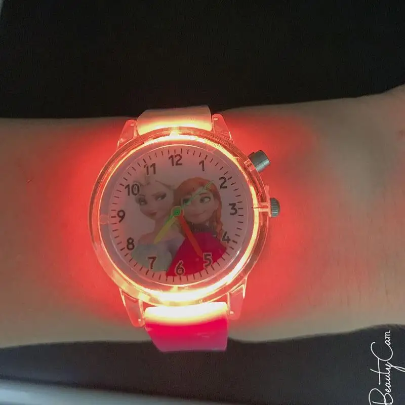 Disney Frozen Princess Elsa Children Cartoon Watches Spiderman Colorful Led Light Boys Watch Girls KidsGift Clock Wristwatch 3