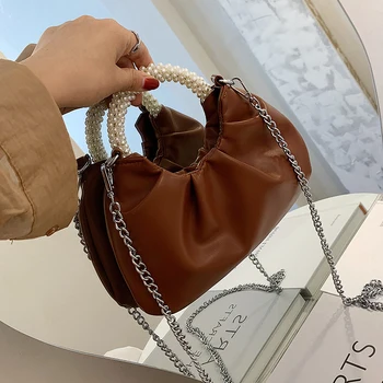 

Elegant Female Solid color Cloud bag 2020 New Quality Soft PU Leather Women's Designer Handbag Pleated Shoulder Crossbody Bag