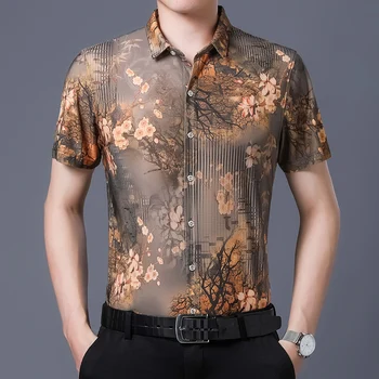 

New 2020 Mens Summer Shirt Floral Printed Clothes Short Sleeve Shirts Free Shipping