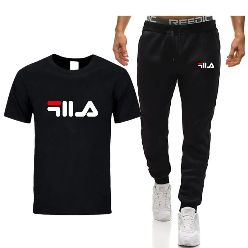 

Men Two Pieces Sets T-shirt+ trouserspants leisure Summer Tops Tees Brand Print Tshirt High Quality short movement sleeves
