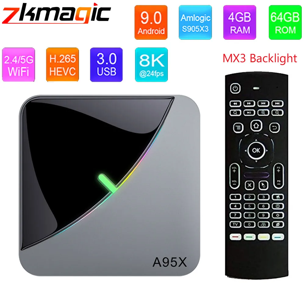 A95X F3 Air 4 Гб 64 Гб RGB светильник Smart tv box Android 9,0 google tv box Amlogic S905X3 Wifi 4K 60fps Netflix Youtube медиаплеер