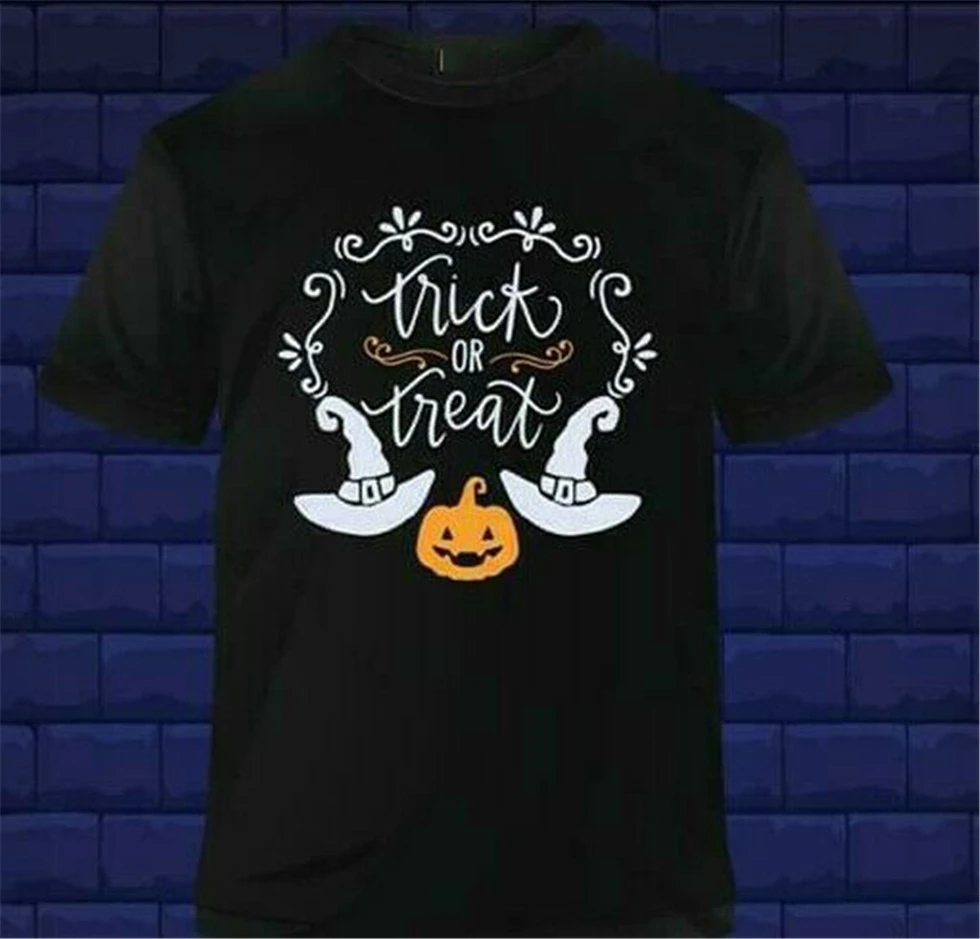 Fancy's Topi Trick Or Treat Halloween Kaus Hitam Leher Bulat|T-shirt| -  AliExpress