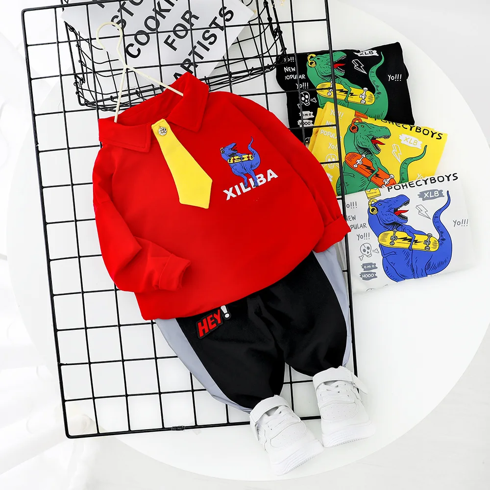 

2020 Spring And Autumn Children Baby Korean-style BOY'S Cartoon Dinosaur Tie Suspender Pants Two-Piece Set