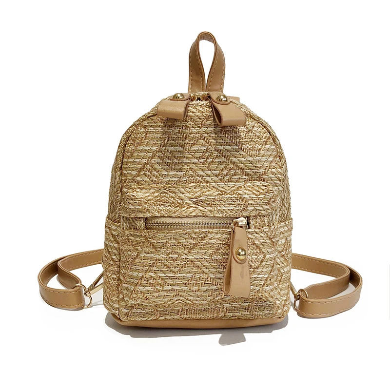 

4PCS / LOT Straw Woven Summer Beach Bagpack Women Backpack Casual Women Mini Backpack for Girls Knitting Striped Backpack
