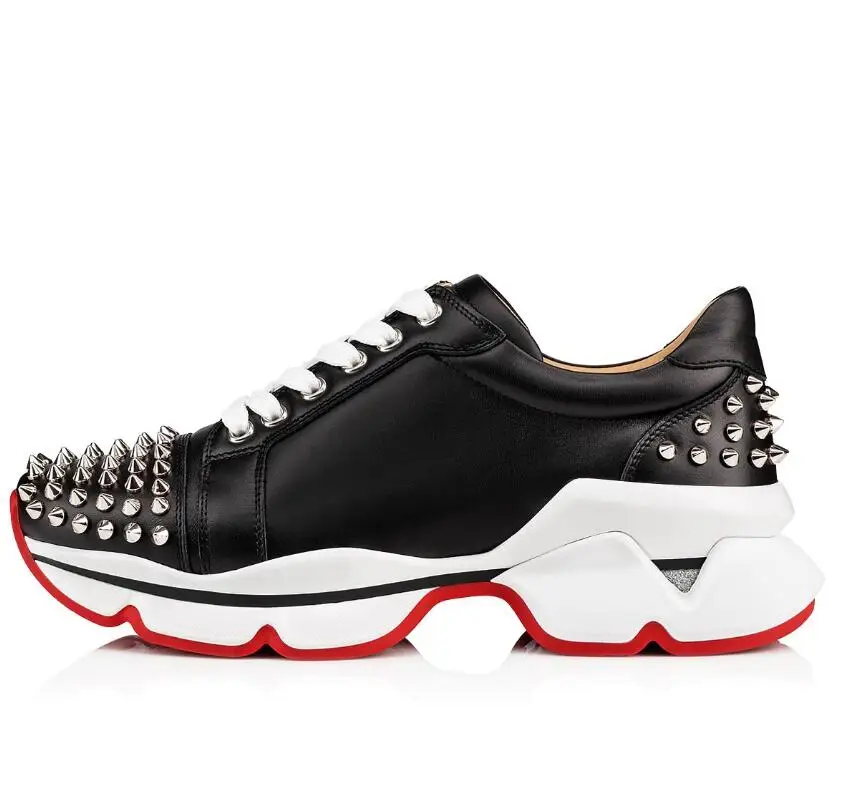 VIISENANTIN Genuine Leather Lady Sneakers Shoe Silver Black Spike Studded Flat Platform Casual Shoes Lace Up Loafers Female