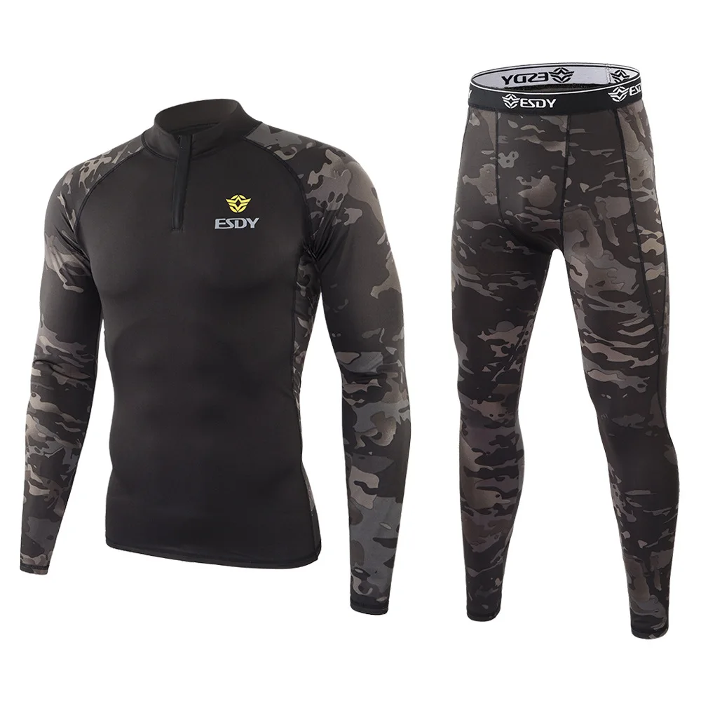 New Men's Winter Camouflage Thermal Underwear Sets Outdoor Quick Drying Tactical Long Johns Compression Fitness Underwear warmest long underwear Long Johns