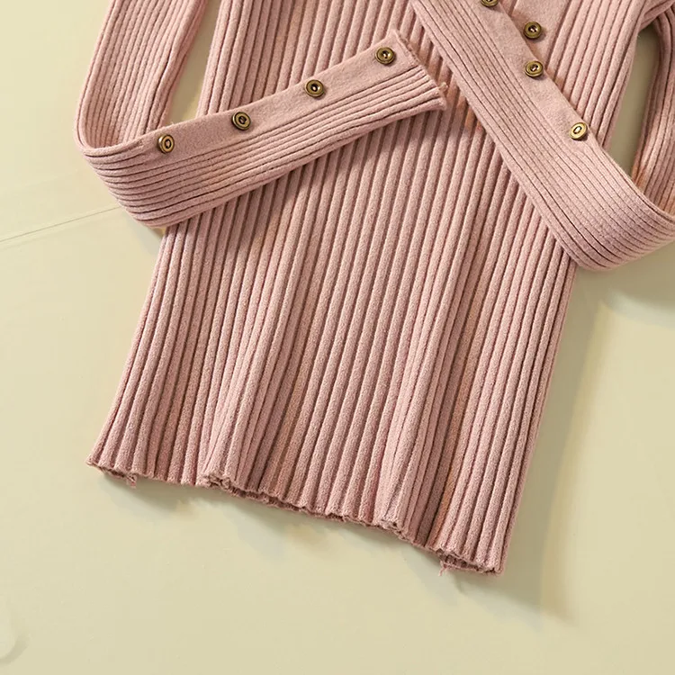 Fashion Turtleneck Sweater Women Long Sleeve Button Decoration Slim Women Pullover Sweater 2019 Autumn Winter Female Jumpers (32)