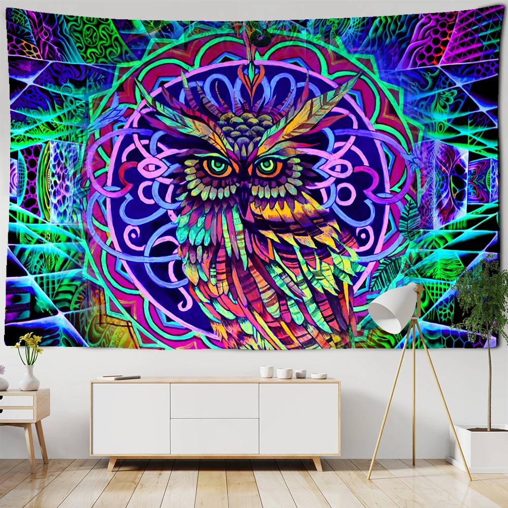 Tapestry Decorations Colorful Psychedelic Owl Tapestry Wall Hanging Bohemian Hippie Art Science Fiction TAPIZ Witchcraft Room Home Decor