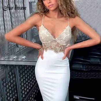 

2020 New Summer Women'S White Lace Spaghetti Strap Bandage Dress Sexy Sleeveless Bodycon Club Celebrity Party Dress Vestidos