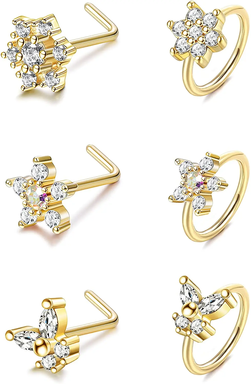 

1Pcs 20G Nose Rings L Shaped Nose Studs Nose Rings Hoops Flower Snowflake Star Nose Studs Rings Nose Piercing Jewelry For Women