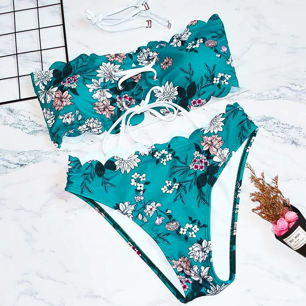 

2020 Bandeau Swimwear Women Push Up Swimsuit Printed Bikini Set Floral Bathing Suit Sexy Swimming Suit For Women Beachwear