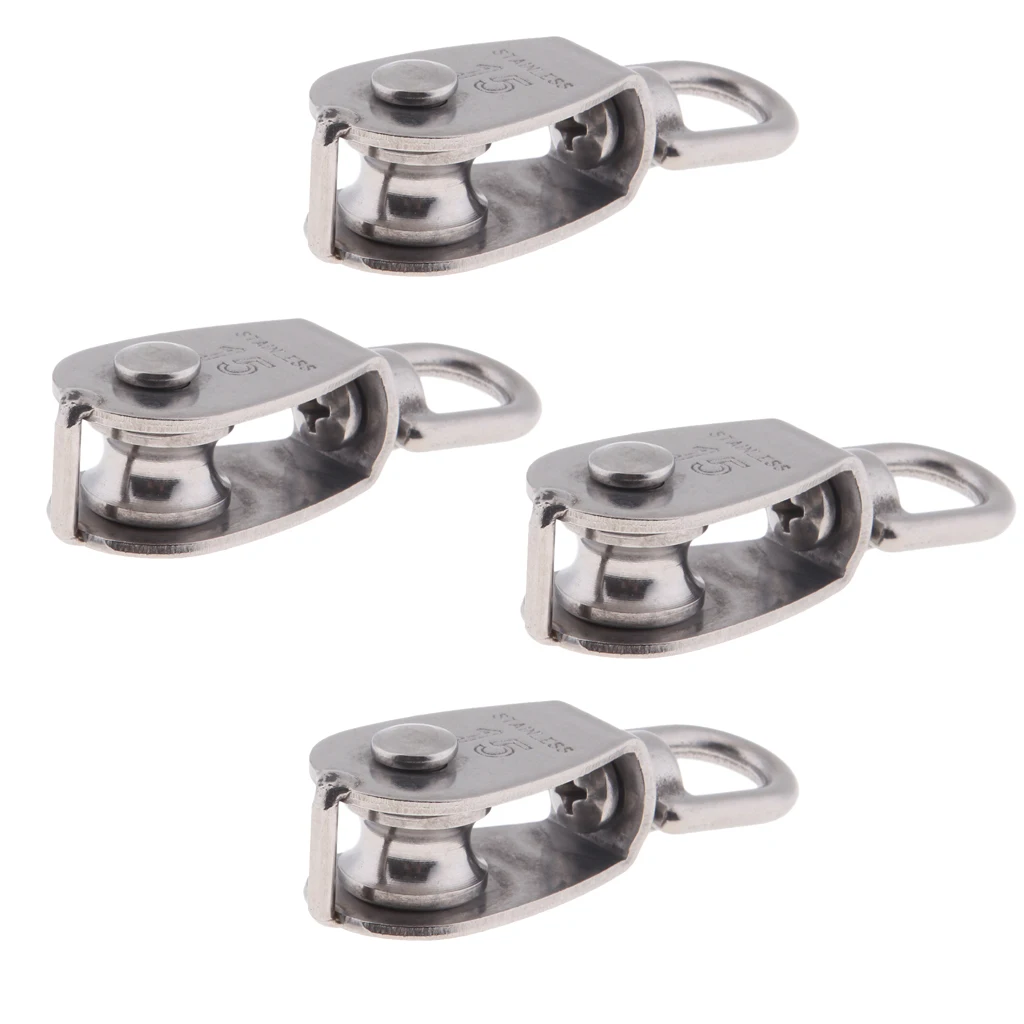 4Pcs 304 Stainless Steel Single Swivel Pulley Block with Swivel Eye M15