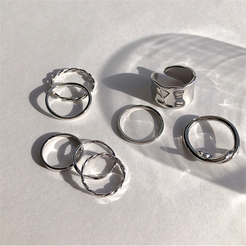 wolf Detective eigendom 7pcs Fashion Punk joint Ring Set Geometric Twist Minimalist Jewelry Metal  circular golden ring for women Street dance Accessiory|Rings| - AliExpress